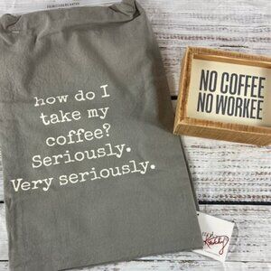 Primitives by Kathy Coffee Theme Tea Towel and Box Sign Gift Set Bundle NWT